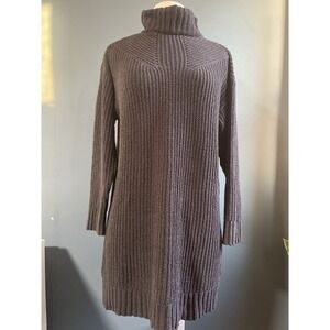 American Eagle Charcoal Grey Ribbed Turtleneck Sweater Dress Midi‎ Length Size M